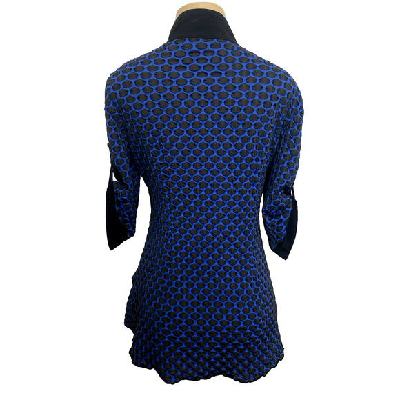 Joseph Ribkoff Jacket Blue Black Textured 3/4 Sleeve Button Down Draped 8 M - Picture 6 of 7